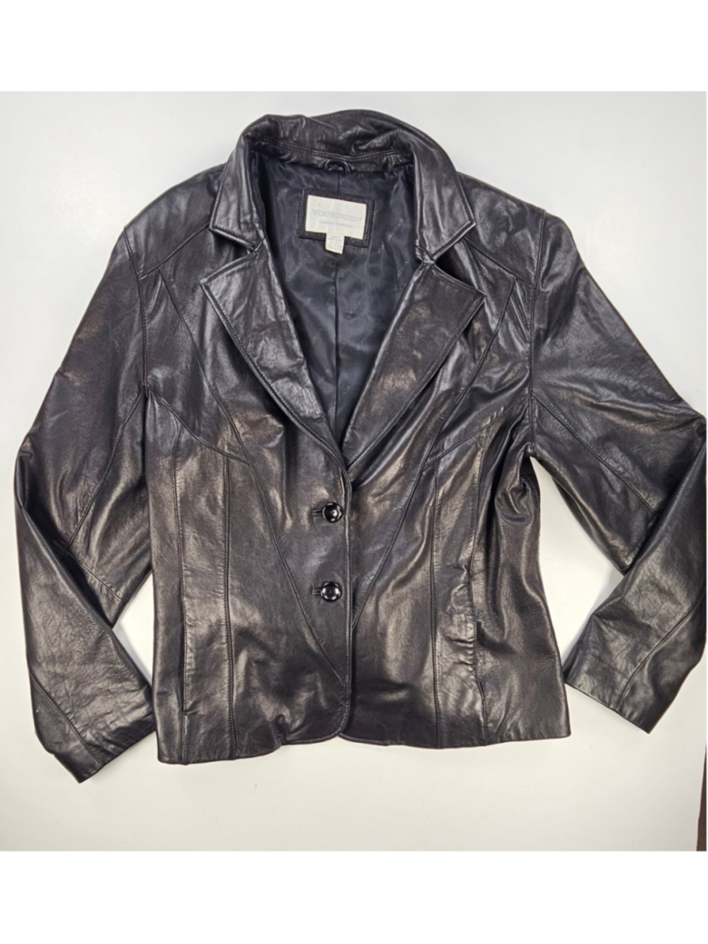 Worthington Womens Genuine Lambskin Leather Blazer Black Y2K Jacket XL